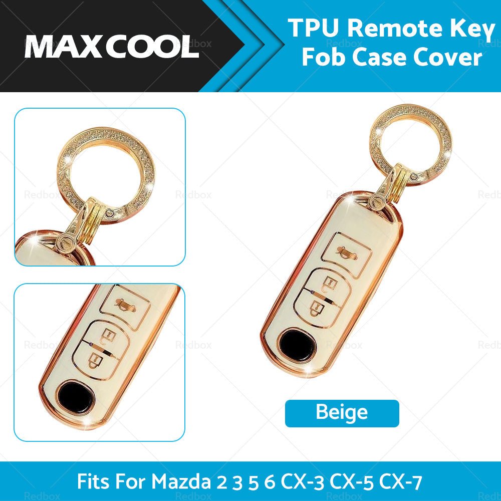 Beige TPU Car Remote Key Fob Case Cover Fits For Mazda 2 3 5 6 CX - 3 CX - 5 CX - 7 - Frazy's Auto Parts