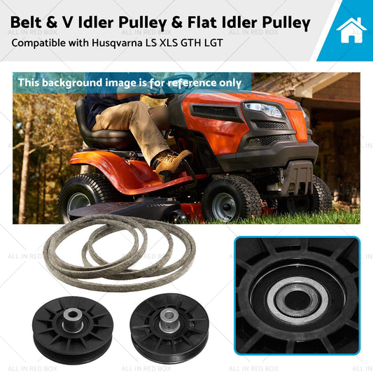 Belt with V - Idler Pulley & Flat Idler Pulley Suitable For Husqvarna LS / XLS / GTH / LGT Models - Frazy's Auto Parts