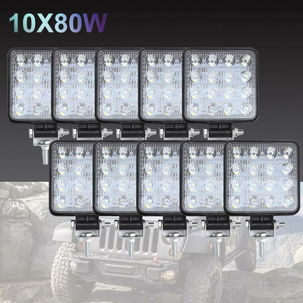 10x 4" Flood LED Work Lights 80W 12V Square IP68 Suitable For Vehicle/Boat-0