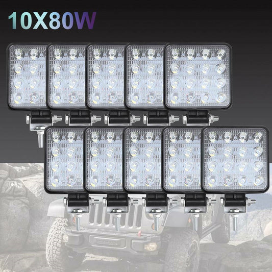 10x 4" Flood LED Work Lights 80W 12V Square IP68 Suitable For Vehicle/Boat-0