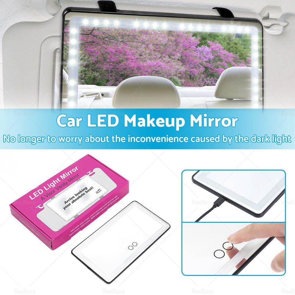 Car Sun Visor Makeup Cosmetic Mirror Set with 3 Type 60 LED Light Black 26x13cm - Frazy's Auto Parts