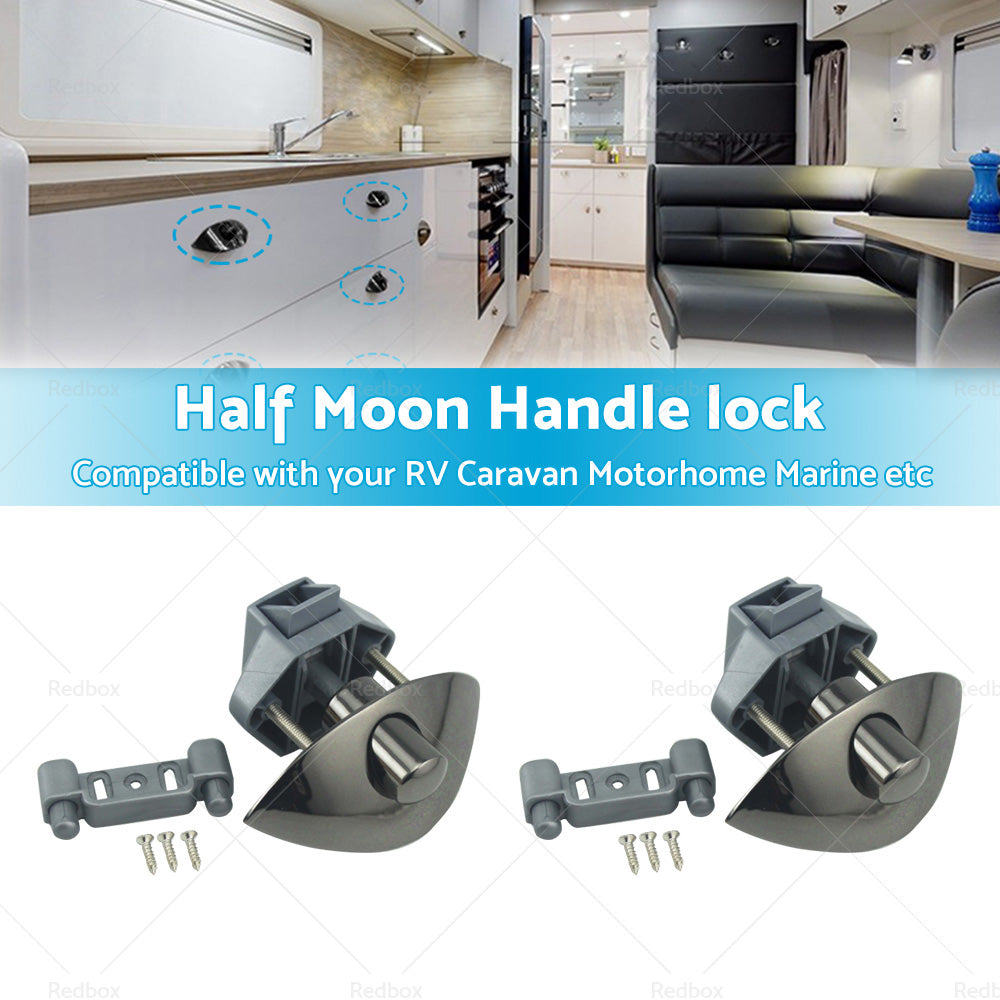2x Zinc Alloy Half Moon Handle Push Lock Knob For Camper RV Kitchen Cabin Black-2