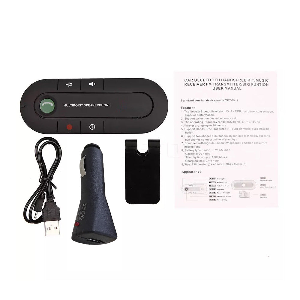 Bluetooth Handsfree Speaker MP3 Player With Sun Visor Clip & Car Charger Suitable For Universal Cars-3