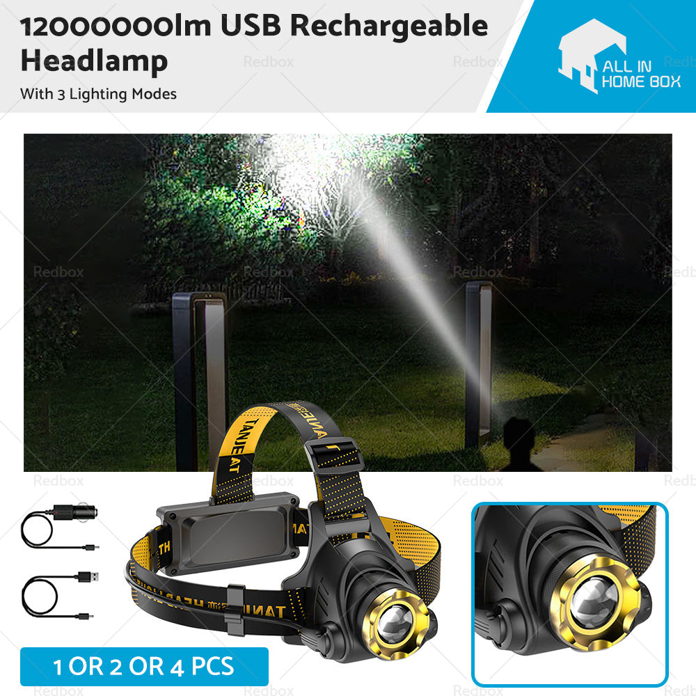 USB-Rechargeable LED Headlamp Flashlight Torch Suitable For Outdoor & Camping 12,000,000lm-0