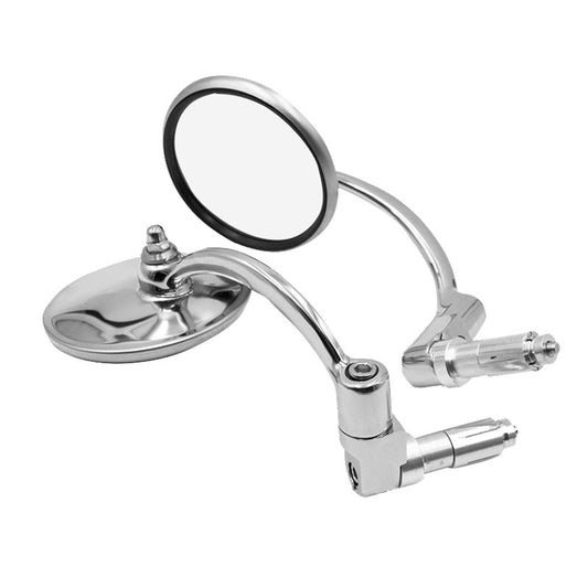 Chrome Round Rearview Bar End Mirror Suitable For Motorcycle / Chopper / Racer - Frazy's Auto Parts