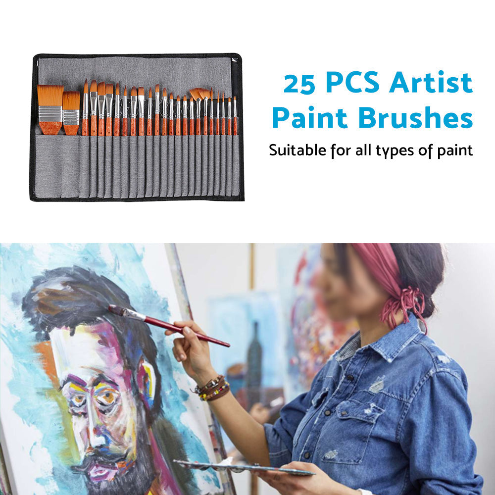 25 Pcs Artist Paint Brushes Watercolour Acrylic Oil Painting Brush With Case Set-2