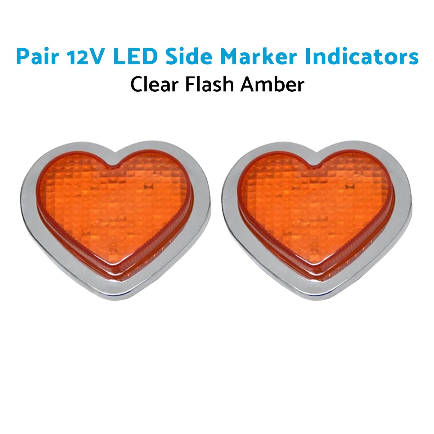 Heart Pair 12V LED Side Marker Indicators Clear Flash Amber-1