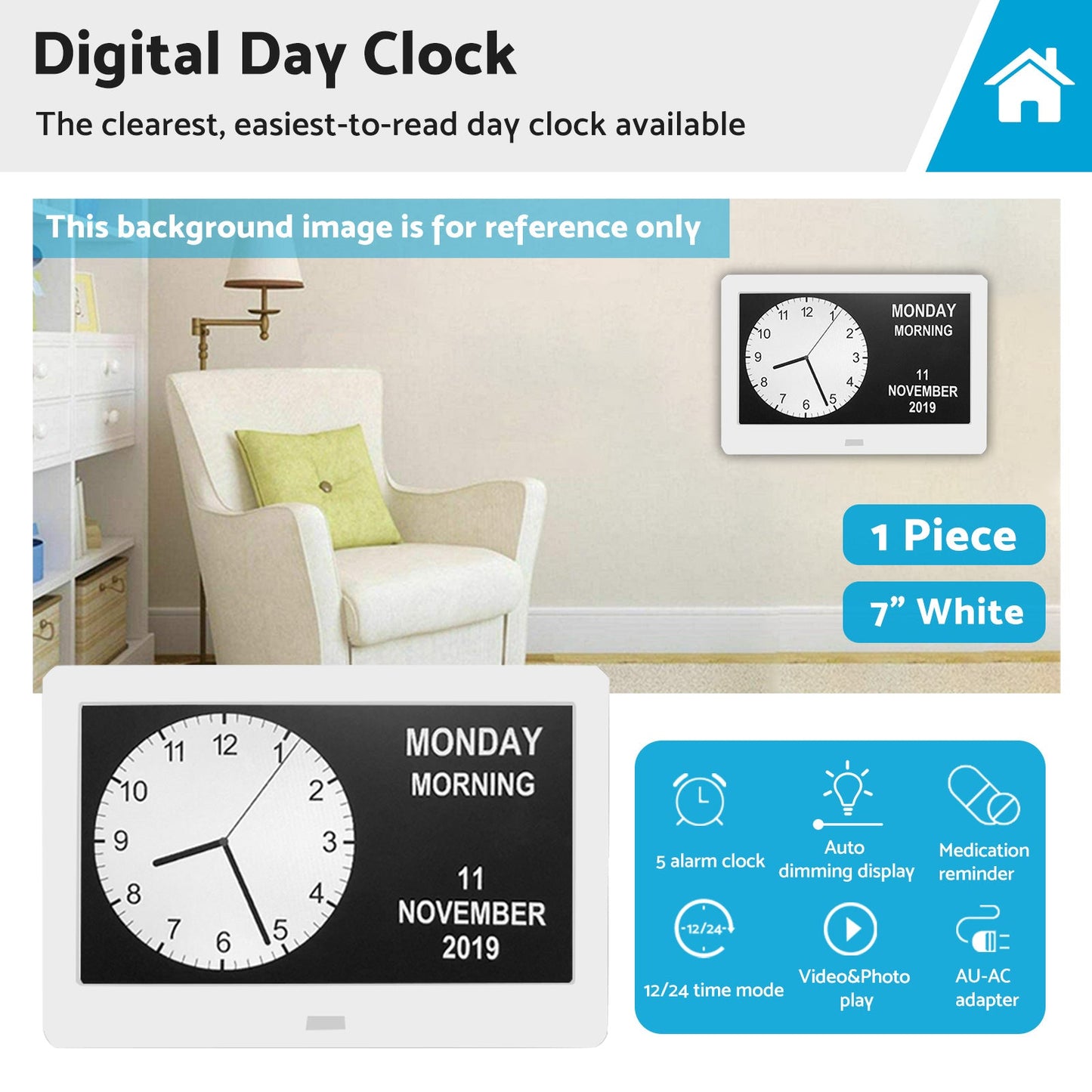 LED Large Digital Day Clock 7  Calendar Dementia Date Week Month Year Time Wall-4