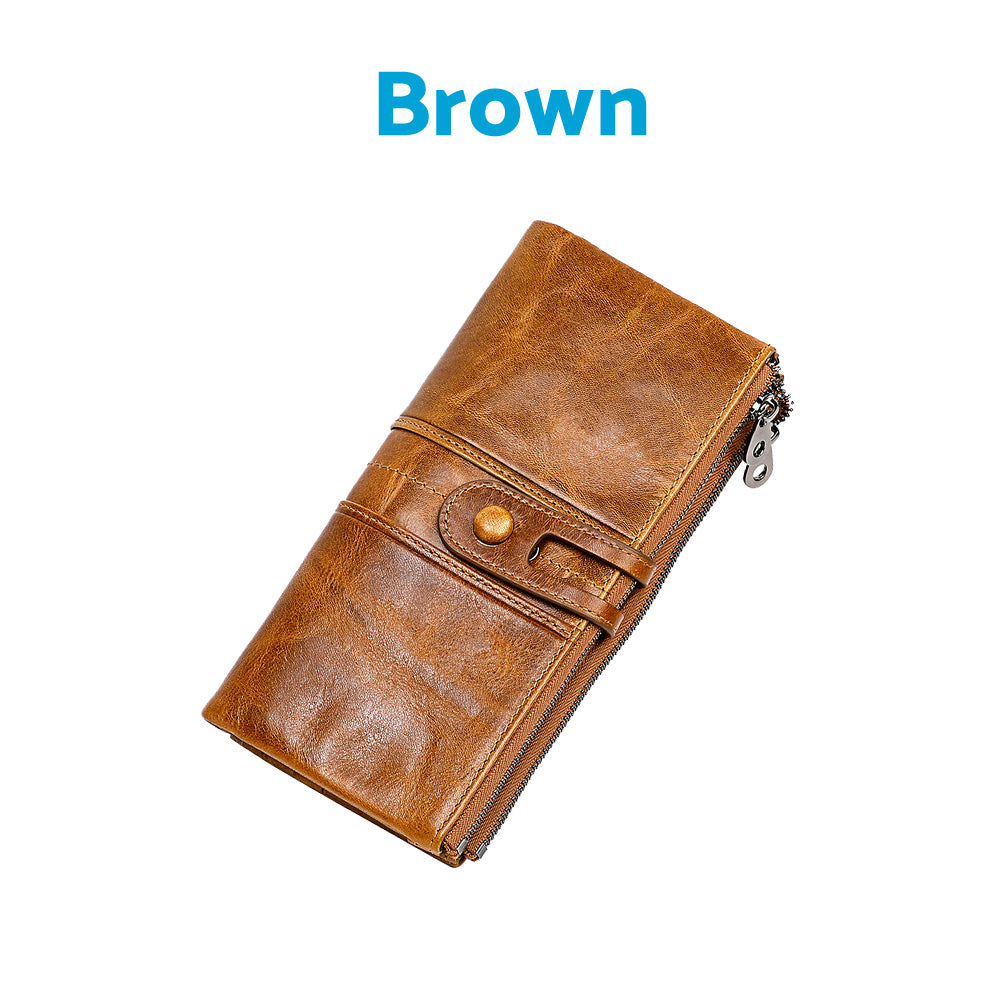 Leather Wallet Unisex Zip-Around Card Coin Holder Brown Black Red-1