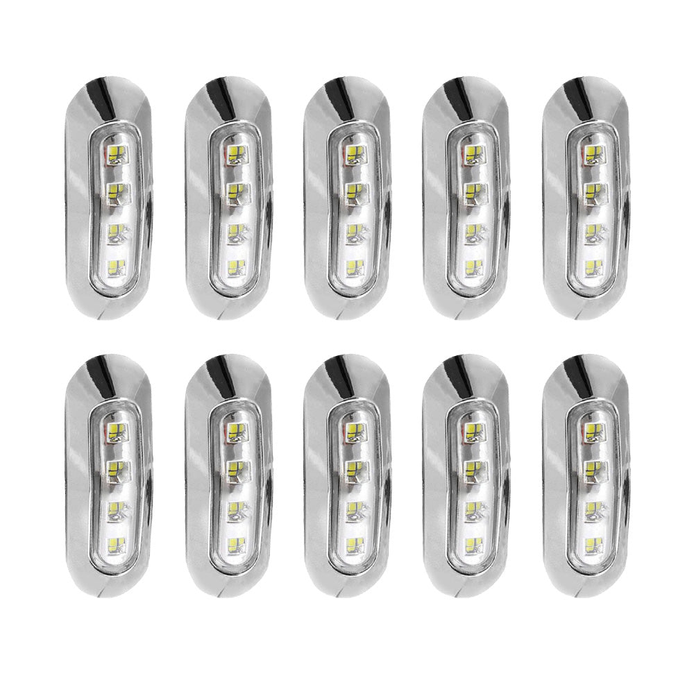 10x White 4-LED Side Marker Clearance Lamps Suitable For Truck / Trailer / Lorry Chrome Housing-0