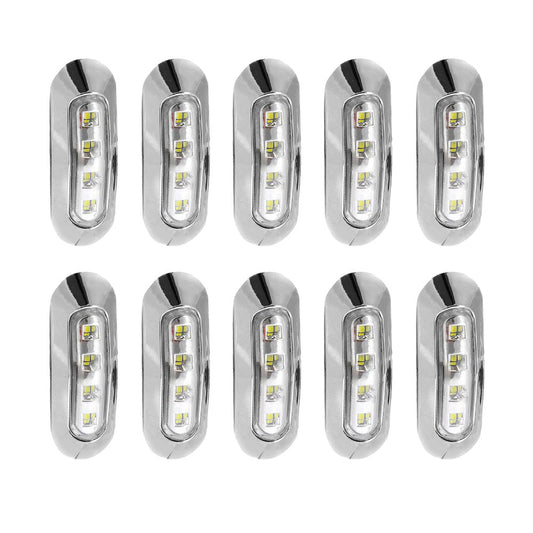 10x White 4-LED Side Marker Clearance Lamps Suitable For Truck / Trailer / Lorry Chrome Housing-0