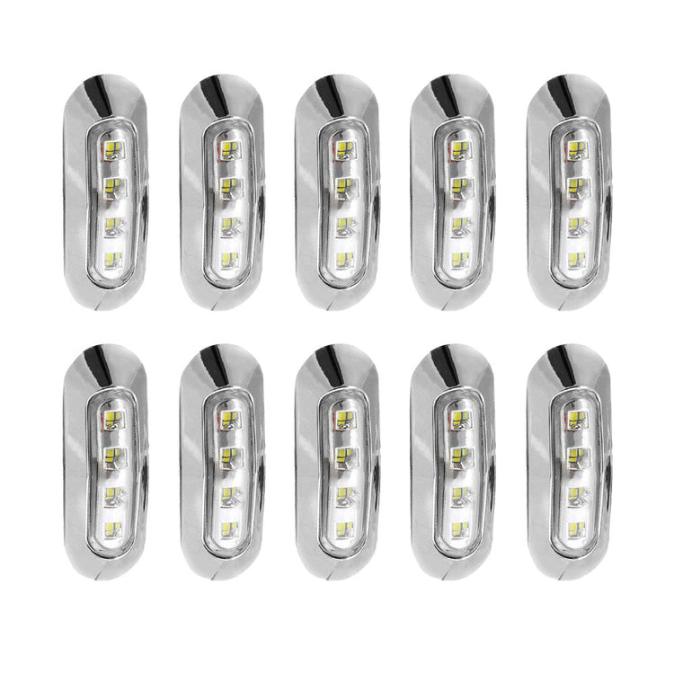 10x White 4-LED Side Marker Clearance Lamps Suitable For Truck / Trailer / Lorry Chrome Housing-0