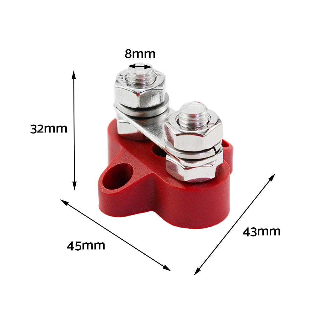 1x Bus Bar M8-M8 2 Post 12V-24V Terminal Block Positive Distribution 150A Red-4
