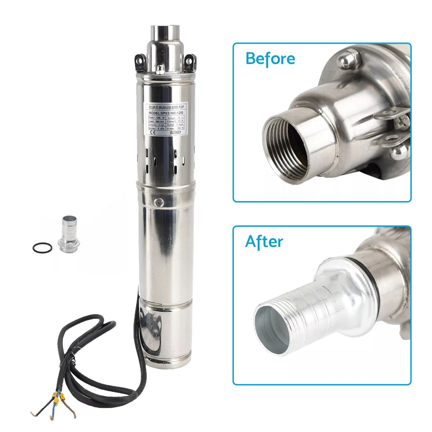 3in Deep Well Solar Bore Pump 48V 750W Submersible MPPT Screw Pump 140M-1