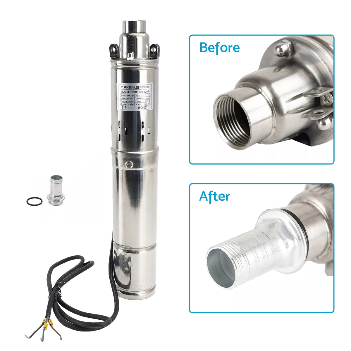48V 750W MPPT Solar Water Pump 3in Screw Submersible Bore Pump Deep Well 140M-2