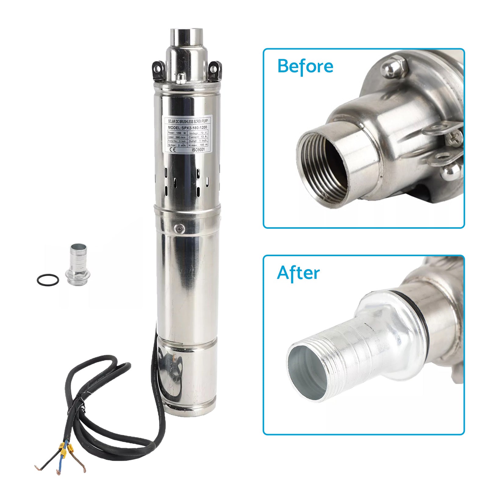 48V 750W MPPT Solar Water Pump 3in Screw Submersible Bore Pump Deep Well 140M-2