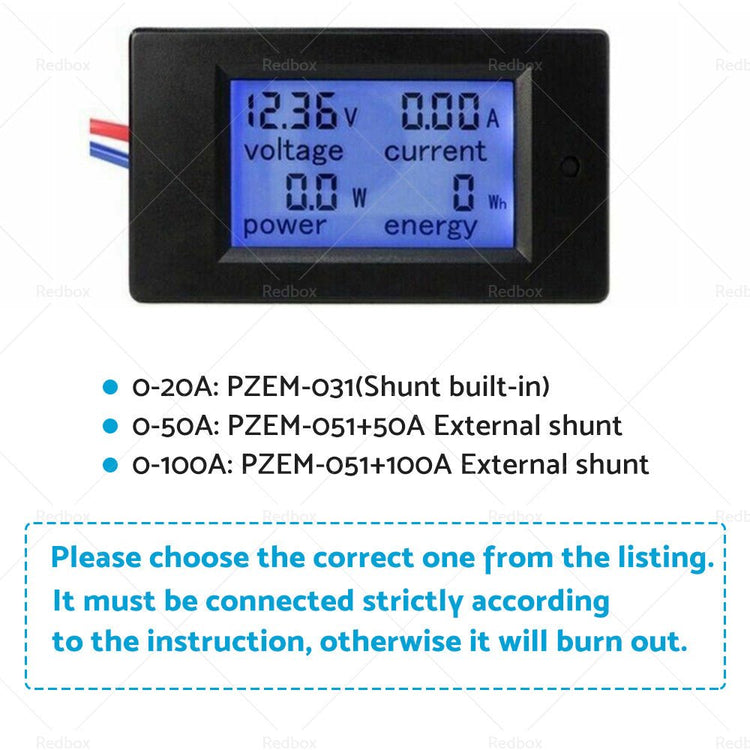 DC 6. 5~100V 20 - 50 - 100A LCD Digital Combo Panel Display Volt Amp Power Watt Meter - Frazy's Auto Parts
