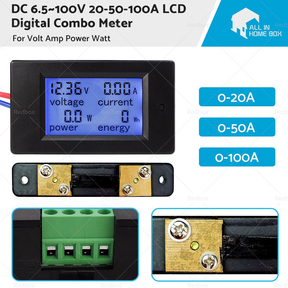 DC 6. 5~100V 20 - 50 - 100A LCD Digital Combo Panel Display Volt Amp Power Watt Meter - Frazy's Auto Parts