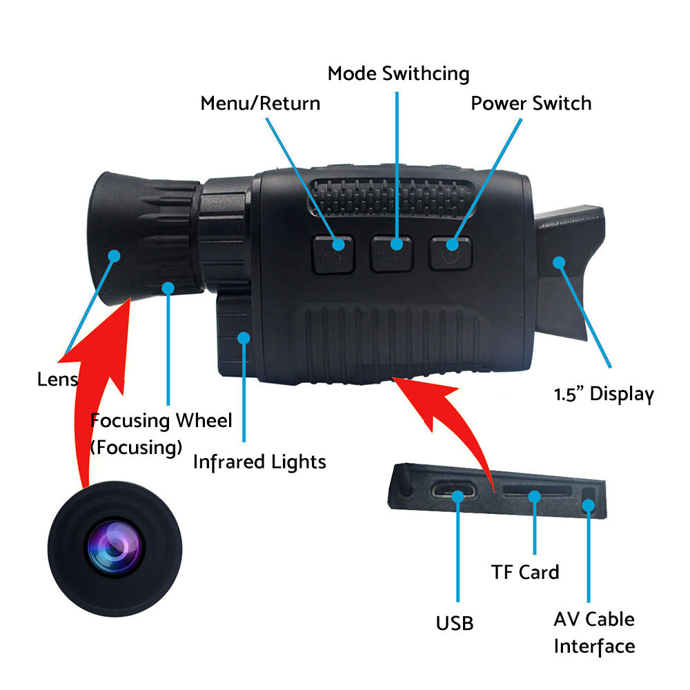 IR Night Vision Monocular 5X Zoom Telescope Digital Camera Hunting HD Video 1080-3
