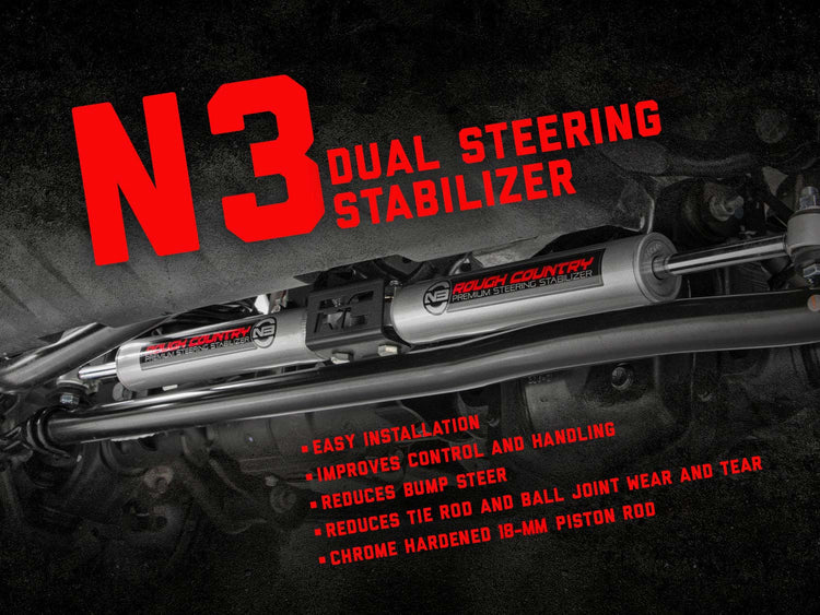 N3 Steering Stabilizer Dual 2.5-8 Inch Lift Jeep Gladiator JT/Wrangler JL (18-26)