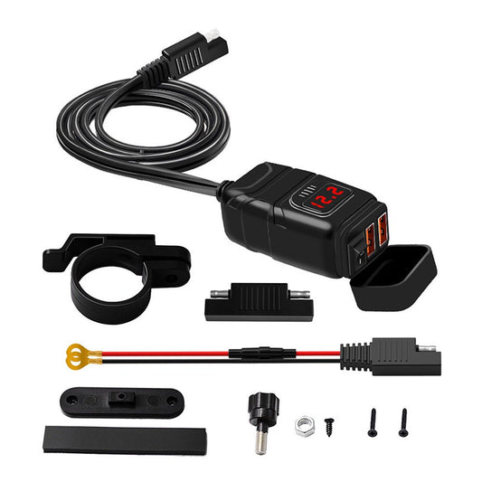 Dual USB Port Motorcycle Fast Charger Socket Suitable For Motorcycles – With LED Voltmeter Display & ON/OFF Switch - Frazy's Auto Parts