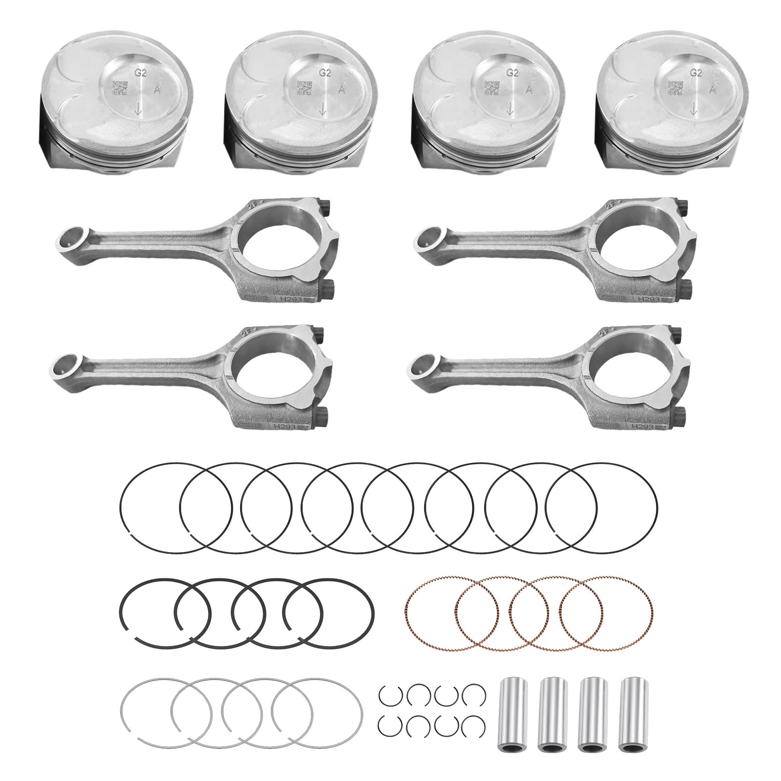 4x Piston & Rings With Connecting Rod Kit Suitable For Kia Soul / Forte / Koup 2.0L 2014-2018-1