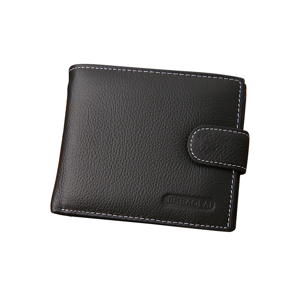 Men's Bi-Fold Wallet Black Top Layer Cowhide Leather With Card Slots & Coin Pocket-1