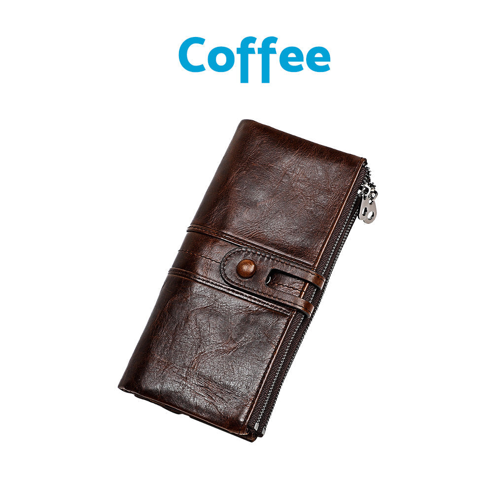 Leather Wallet Unisex Zip-Around Card Coin Holder Brown Black Red-4