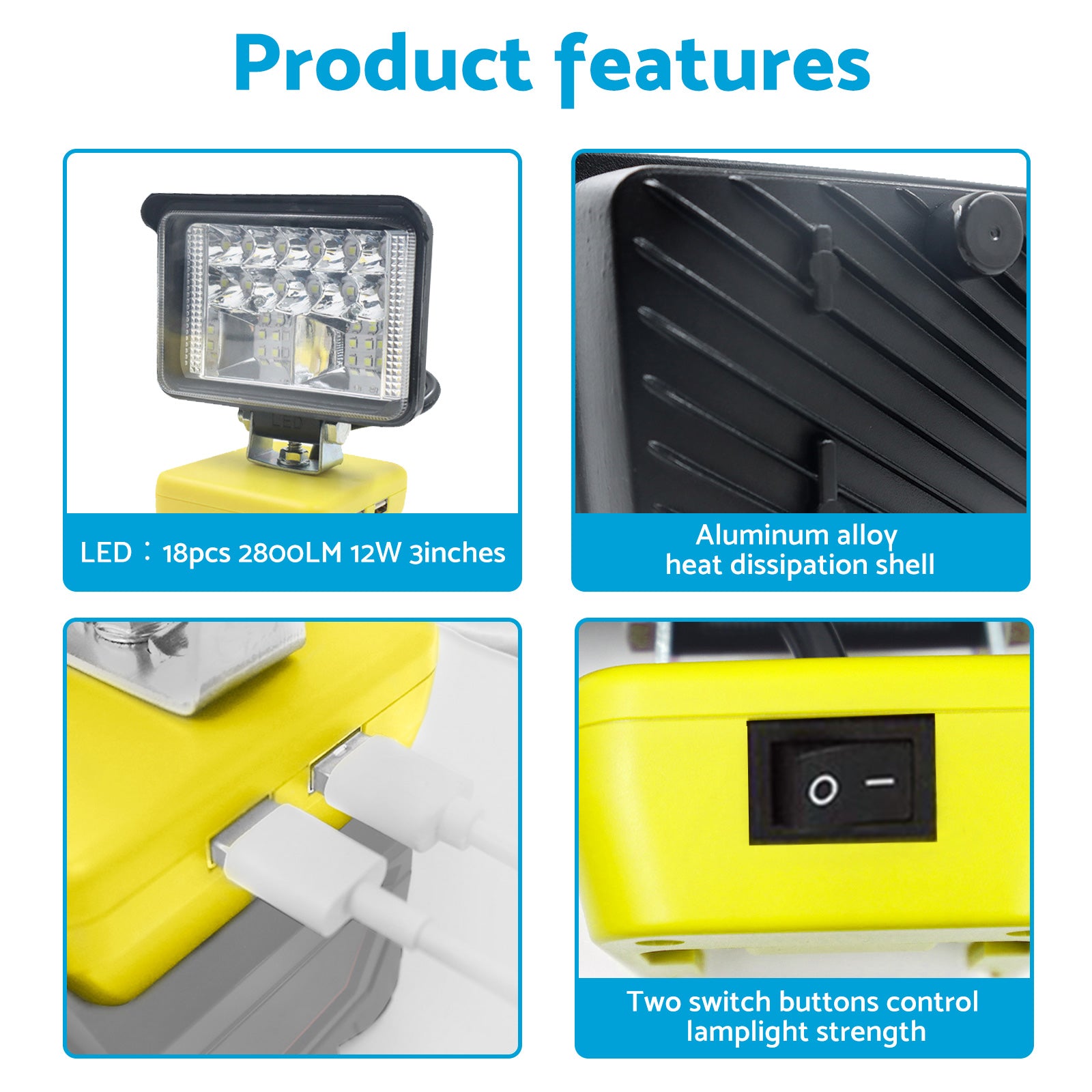 Torch Lamp LED Flood Work Light Tool Suitable for DeWalt 18V 20V Lithium Battery-3