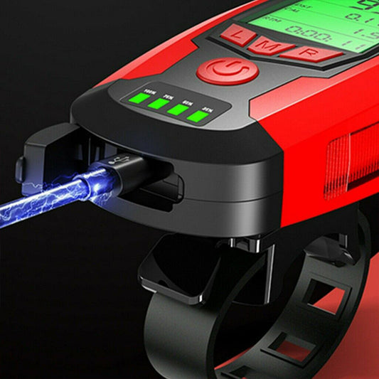 LED Bicycle Headlight with Horn and Speedometer USB-Rechargeable Front Bike Light Suitable For Bicycles-0