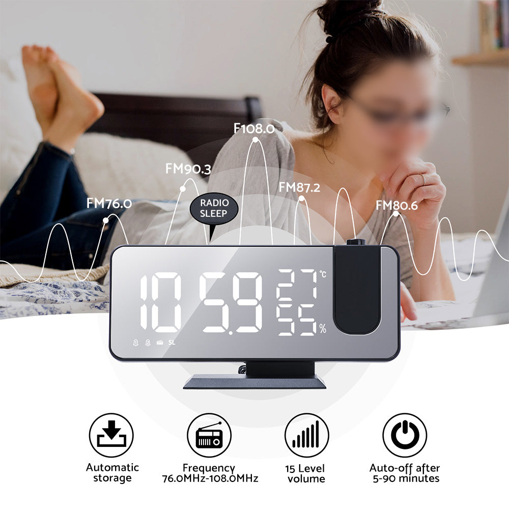 Projection on Ceiling Digital Dual Alarm Clock Bedroom Radio LED Big Screen-4