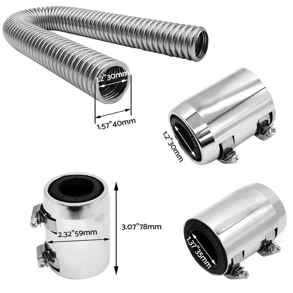 48inch Flexible Stainless Steel Radiator Hose Kit With Chrome Caps Suitable For Car Polished-3