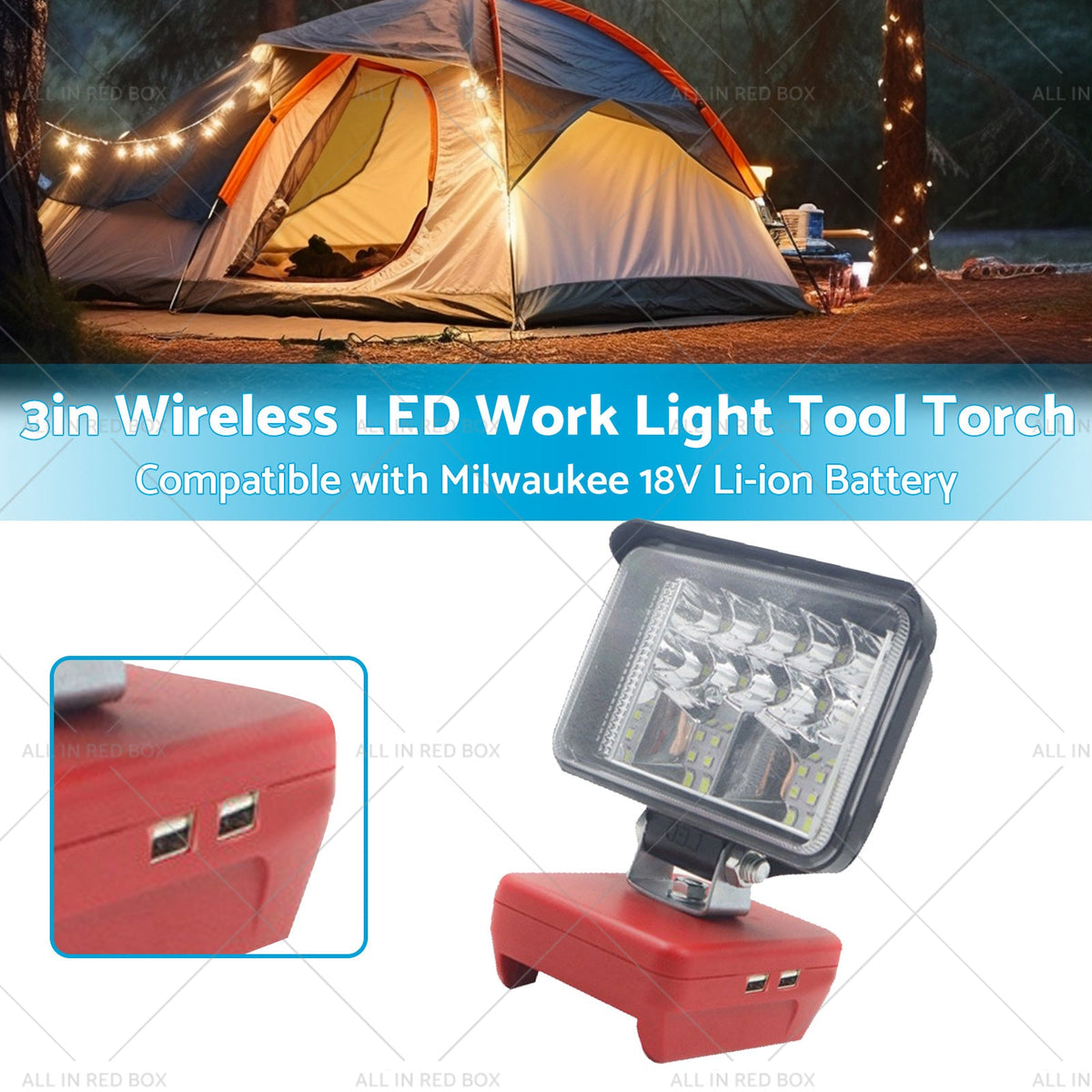3in Wireless LED Work Light Torch Suitable For Milwaukee 18V Li-ion Battery-1