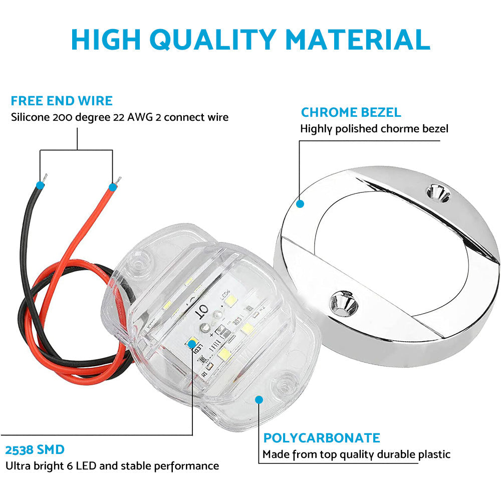 4x Round LED Marine Boat Cabin & Deck Courtesy Lights Suitable For Walkway – White Stern Light-3
