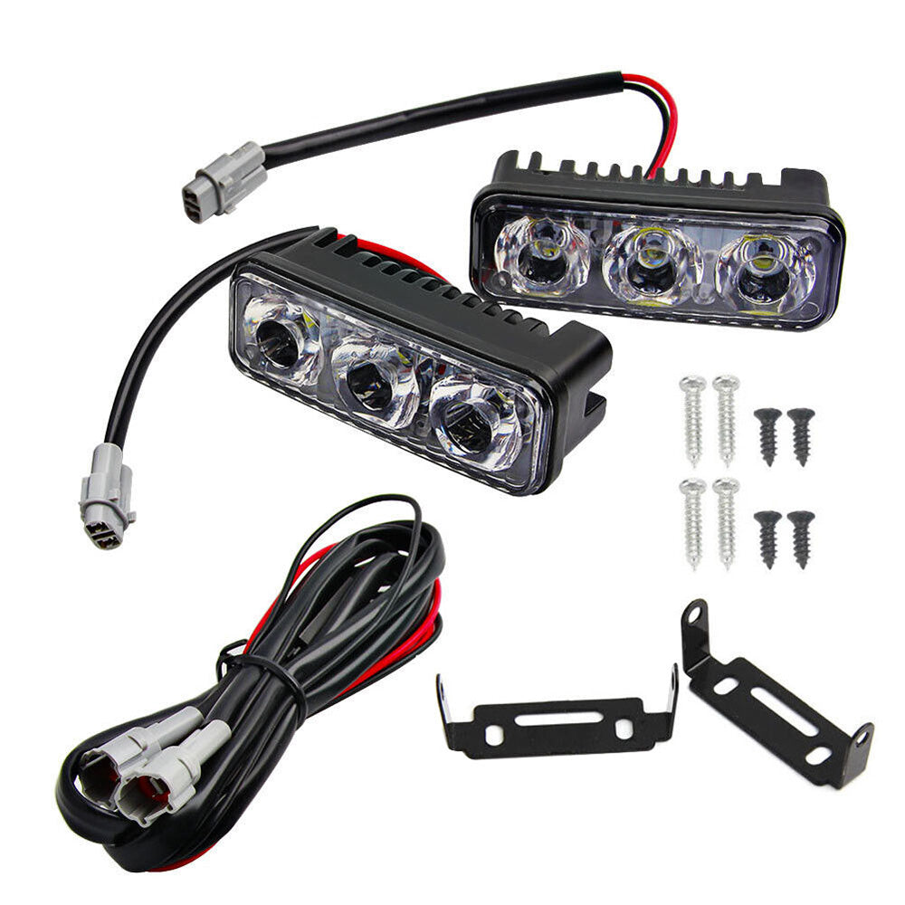 2x Super Bright 3-LED Daytime Running Lights (DRL) White Suitable For Universal Vehicles-0