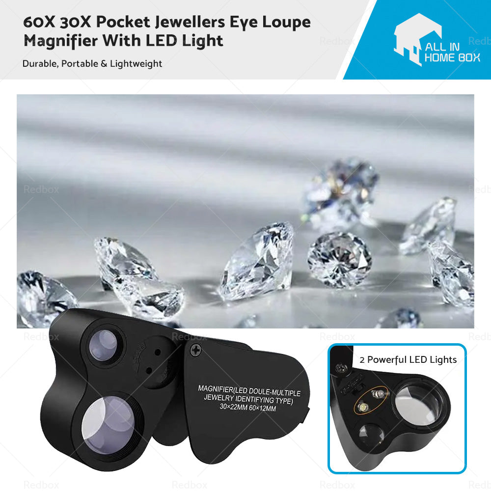 60x30mm Pocket Jeweller’s Eye Loupe Magnifier With LED Light Suitable For Jewelry-1
