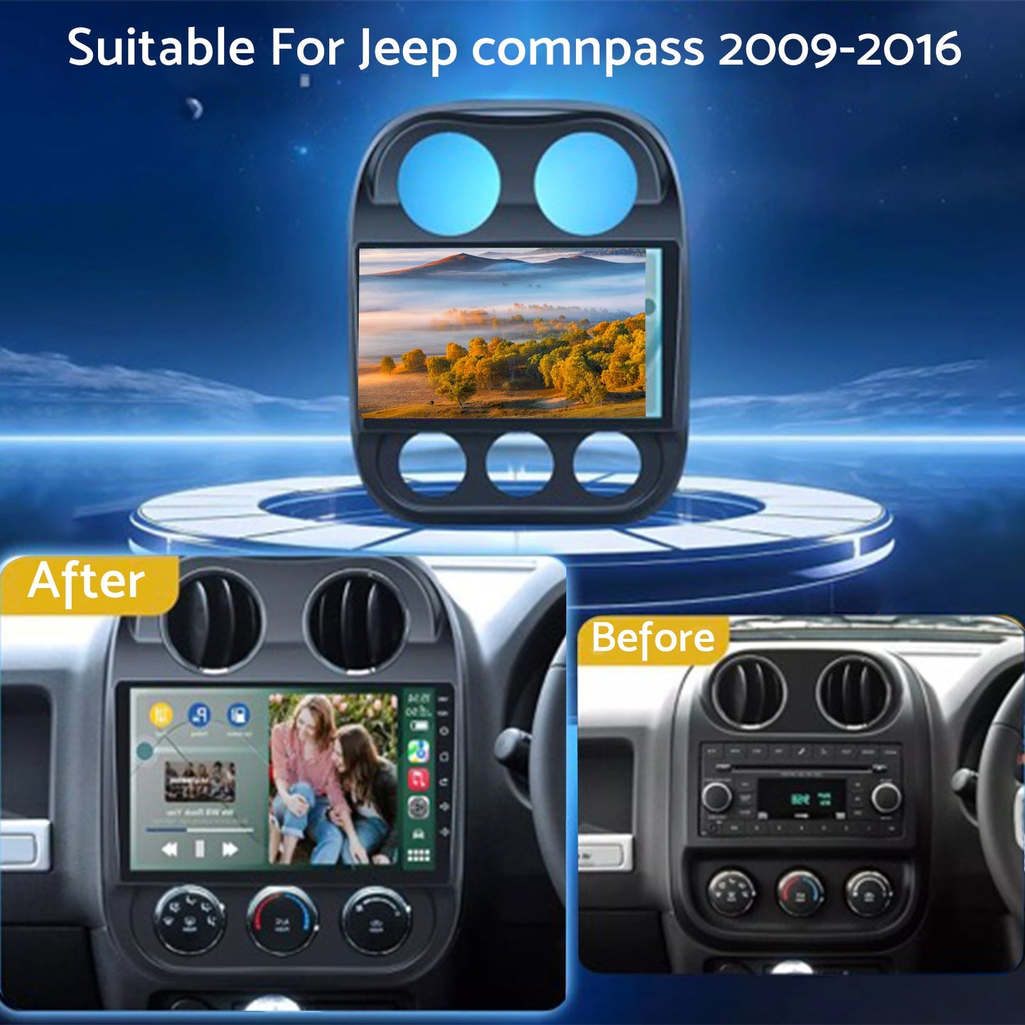 Carplay 10in Car Stereo Radio Suitable For Jeep Compass 09-16 Apple Carplay Android 13-2