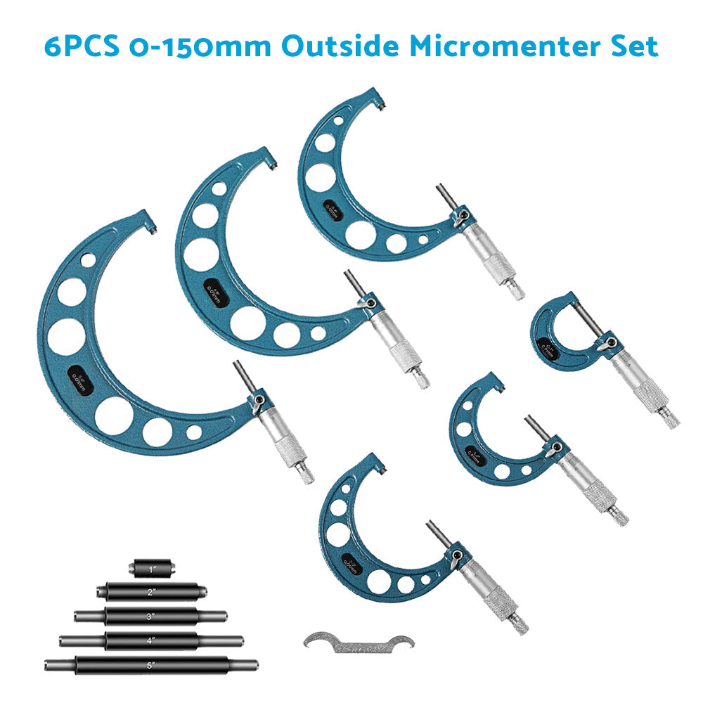 6x Precision Outside Micrometers 0-150mm Suitable For Machinist – Carbide 0.01mm-3