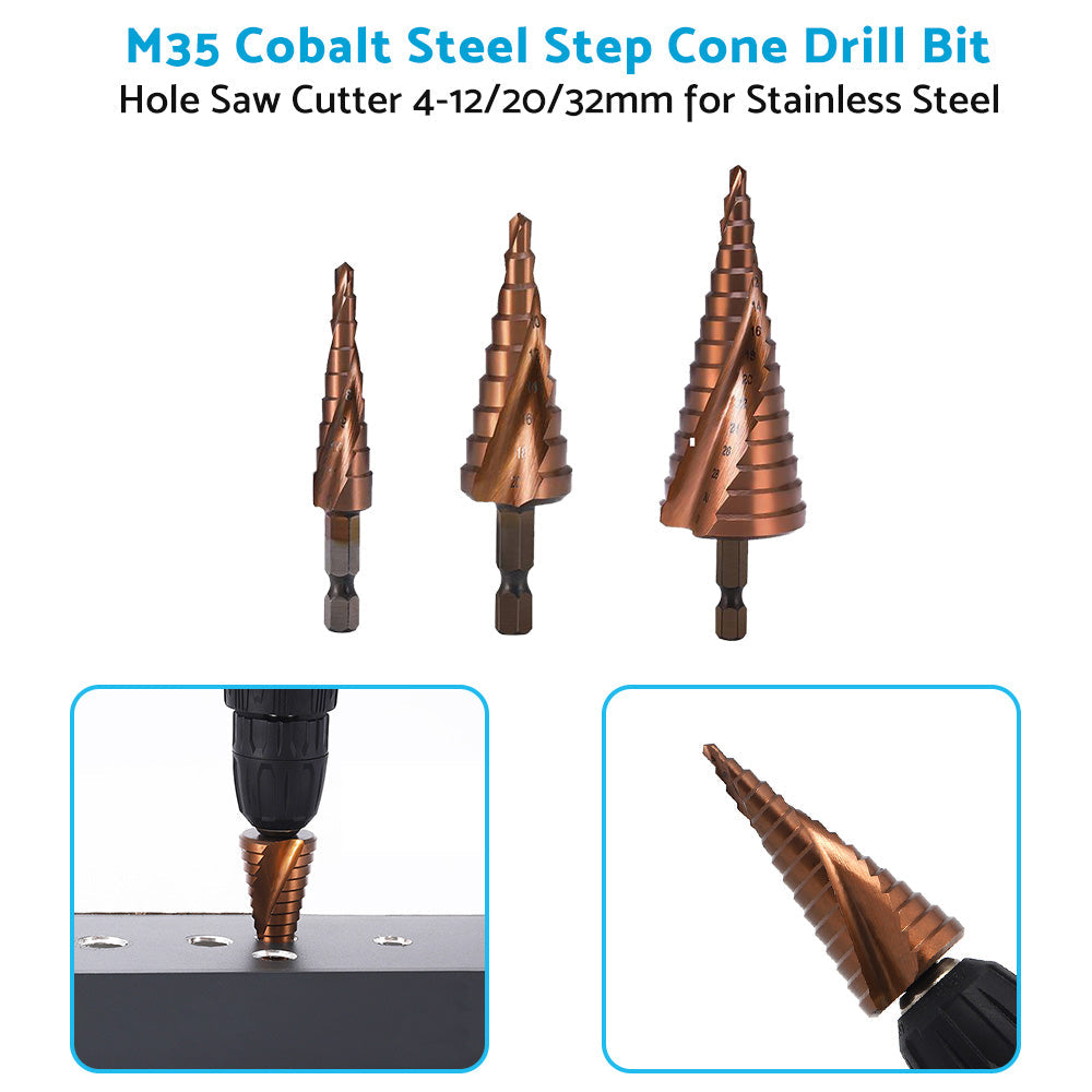 Cobalt Steel Step Cone Drill Bit Hole Cutter 4-12/20/32mm for Stainless Steel-3