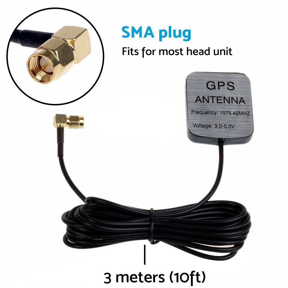 GPS Antenna With SMA Plug Active Aerial Extension Cable Suitable For Car DVD Head Unit Stereos - Frazy's Auto Parts