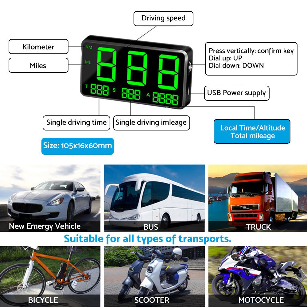 GPS Head Up Display Speedometer Odometer Digital Speed MPH with Over Speeding Alarm - Frazy's Auto Parts