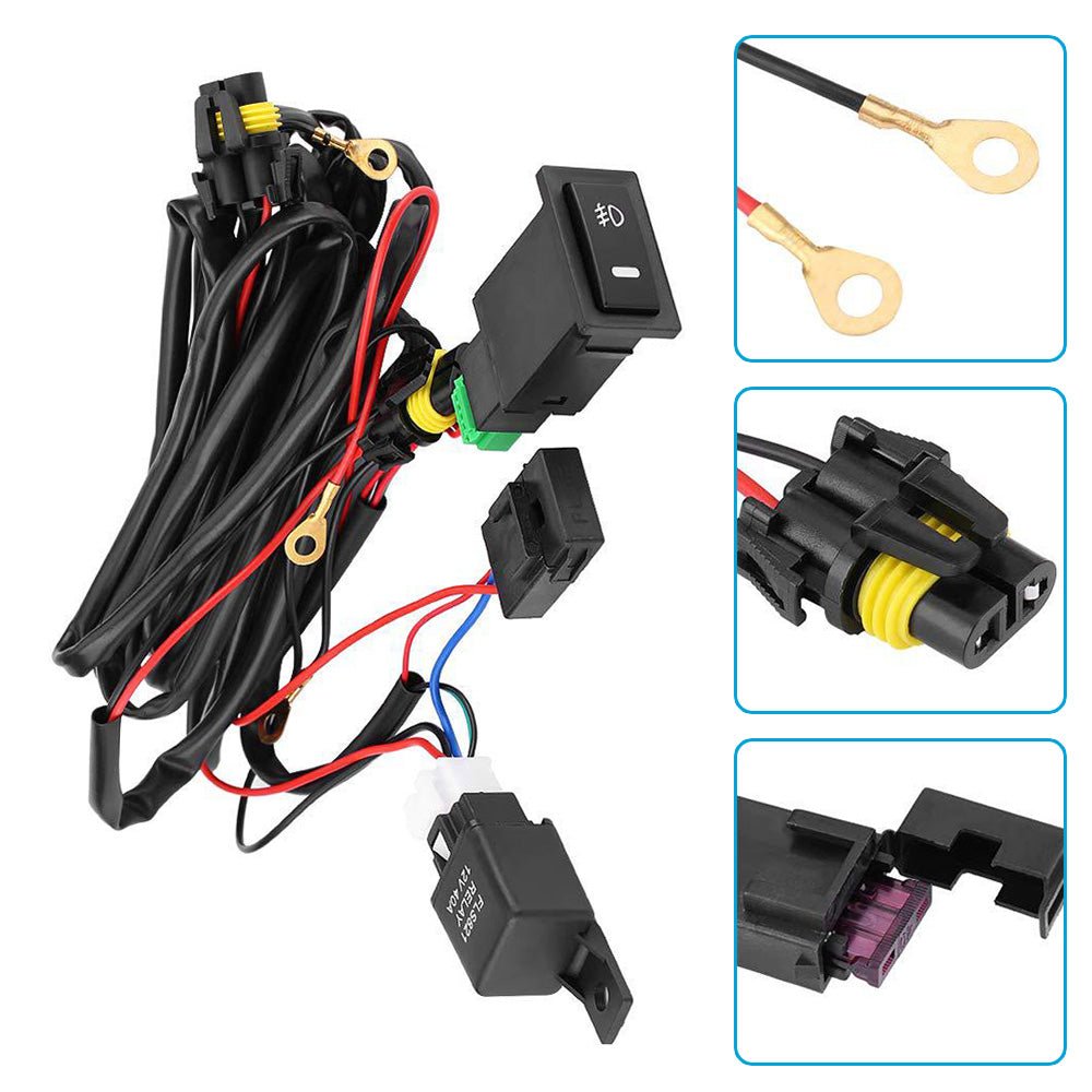 Harness Kit 12V Car LED Fog Light On Off Switch Wiring Harness Fuse Relay Kit - Frazy's Auto Parts