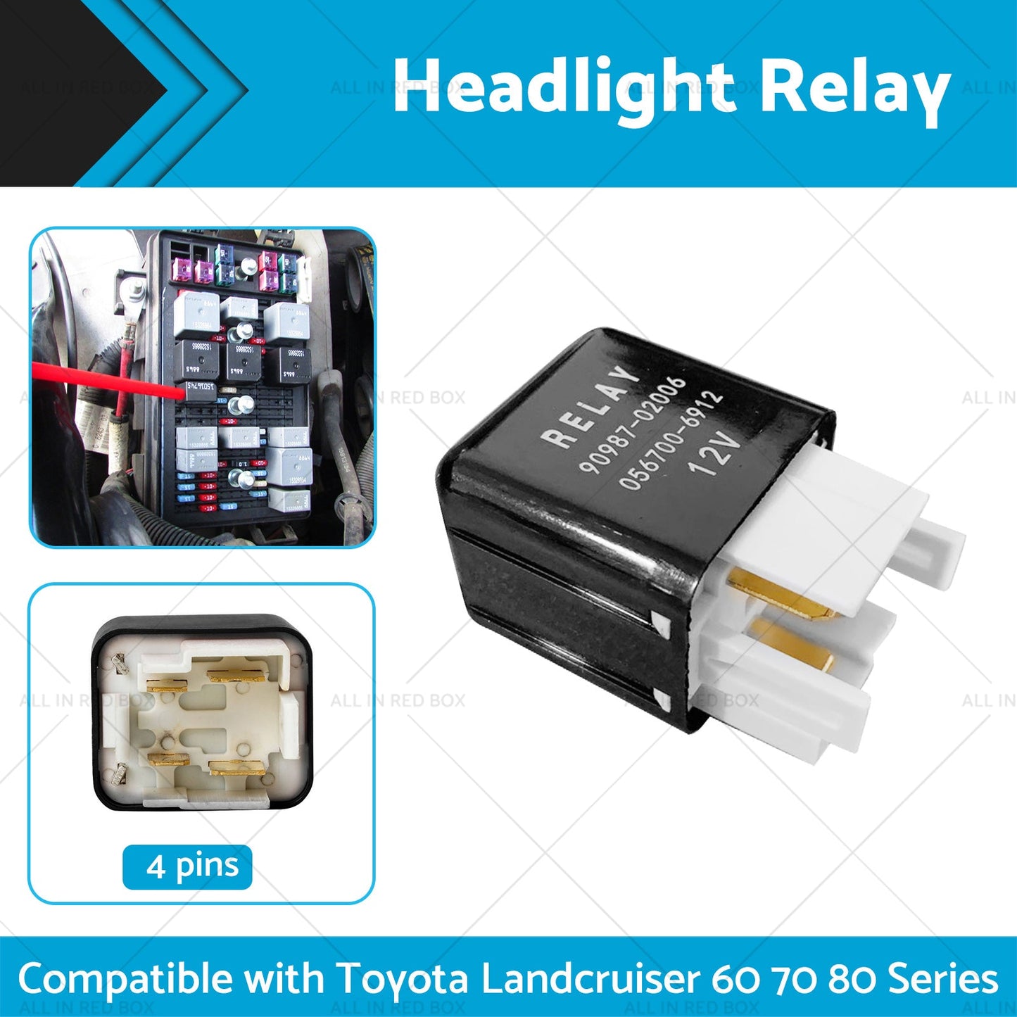 Headlight Relay 12V 4 Pins 90987 - 02006 Suitable For Toyota Landcruiser 60 70 80 - Frazy's Auto Parts