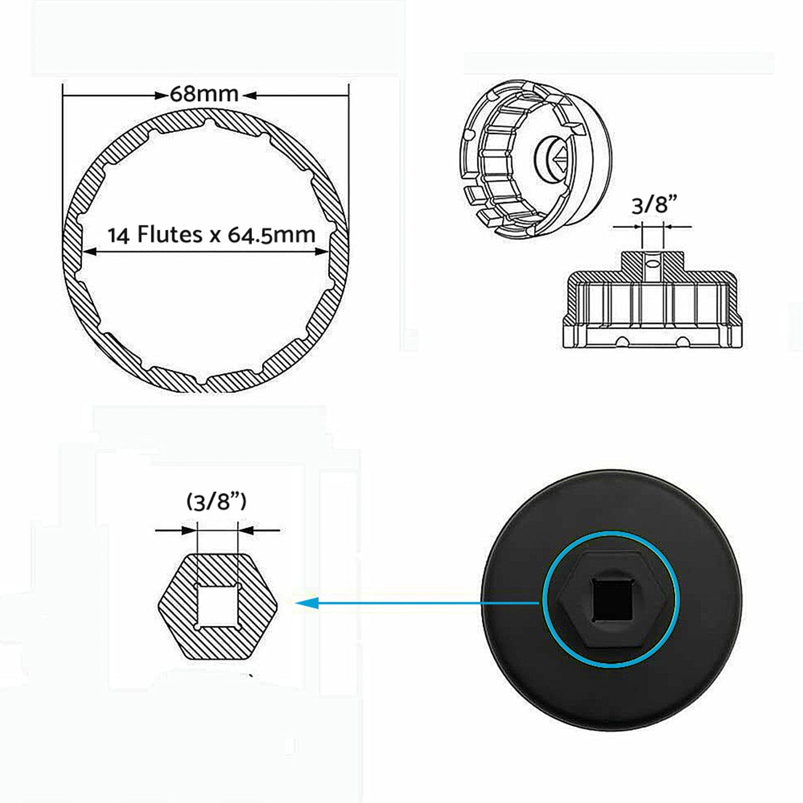 Oil Filter Wrench Cap Housing Tool Remover Suitable For Toyota & Lexus With 14 Flutes - Frazy's Auto Parts