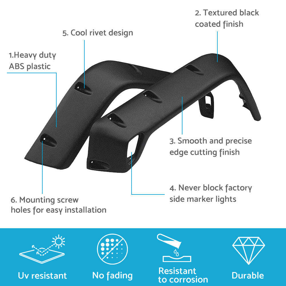 Pocket Style Matte Black Fender Flares Jungle Guard Suitable For Jeep Wrangler TJ 1997 - 2006 - Frazy's Auto Parts