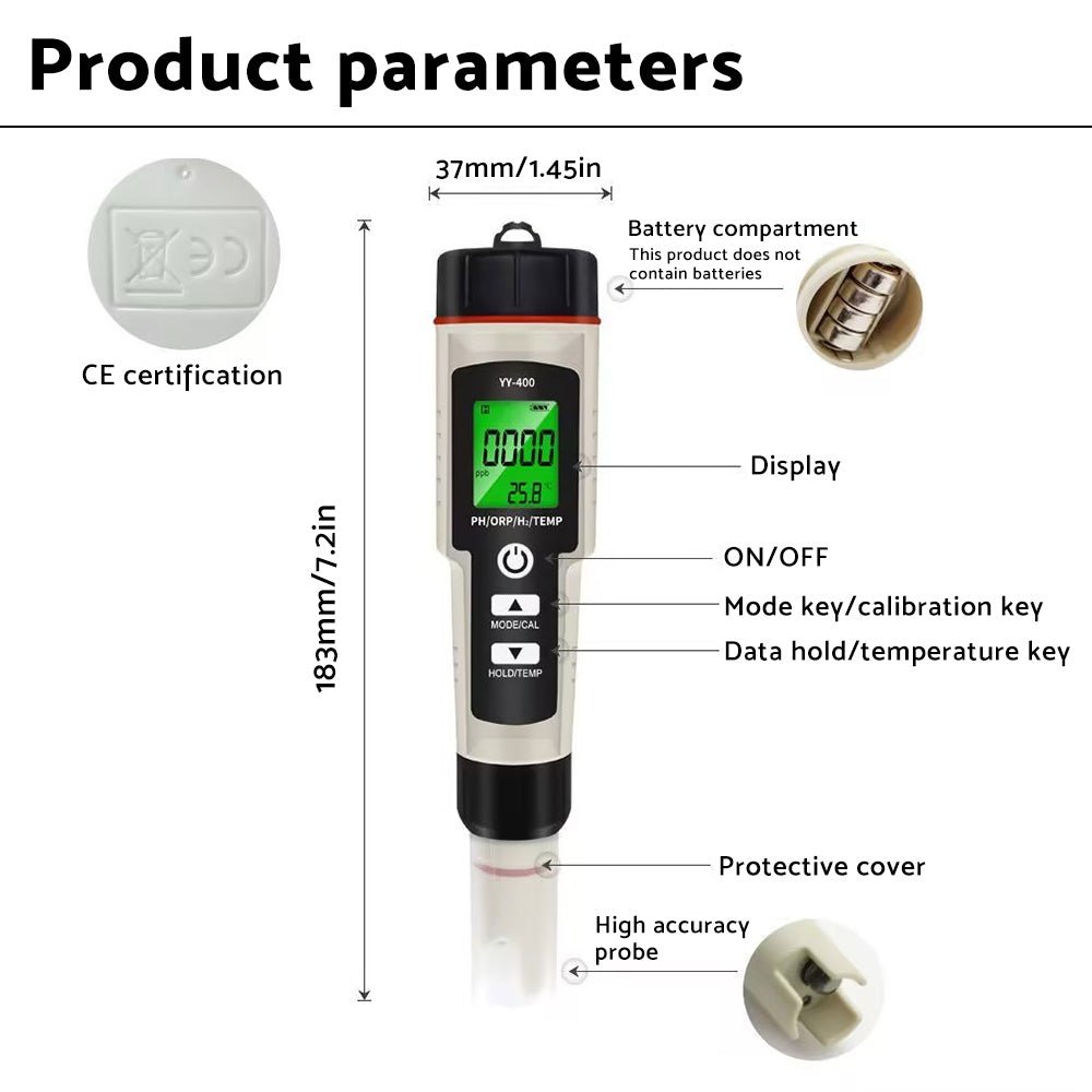 Portable 4 In 1 Hydrogen - Rich Test Pen PH ORP TEMP Water Quality Meter Tester - Frazy's Auto Parts