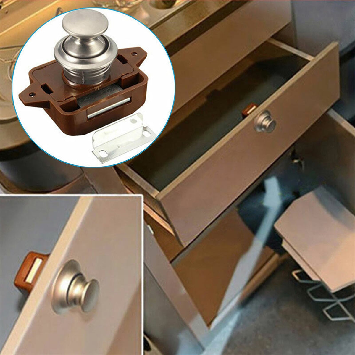 Push Button Latch Knob Catch Lock Suitable For RV Drawer Cupboard Door Caravan Cabinet - Frazy's Auto Parts