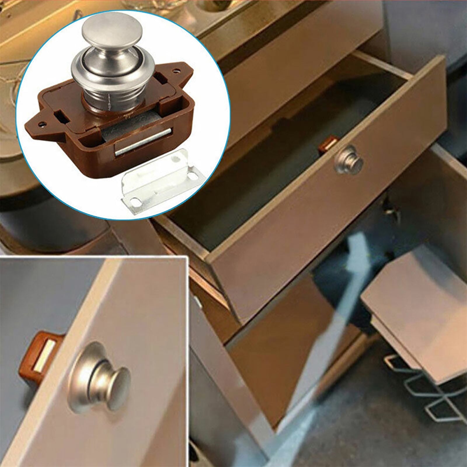 Push Button Latch Knob Catch Lock Suitable For RV Drawer Cupboard Door Caravan Cabinet - Frazy's Auto Parts