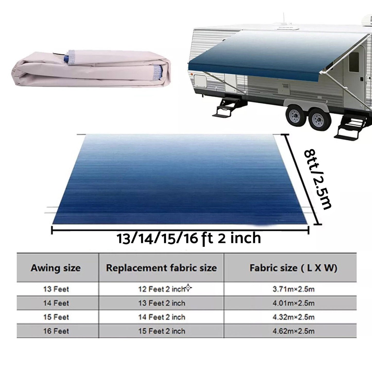 PVC Vinyl Awning Fabric Blue Fade 13 - 16FT Suitable For RV Caravan Trailer Camper - Frazy's Auto Parts