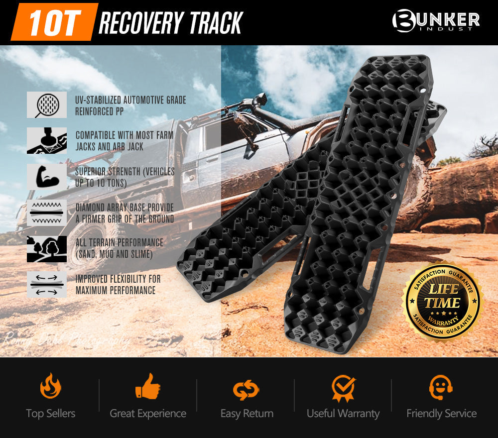 Bunker Indust Recovery Tracks Farm Jack Base 10T Board Sand Mud Snow OffRoad 4WD - Black